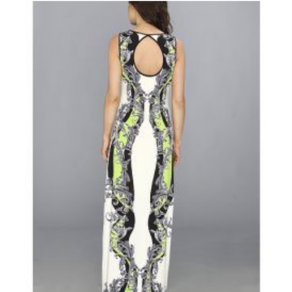 Hale Bob Cabana Maxi Dress White/Black/Green Sleeveless Jersey Sz M